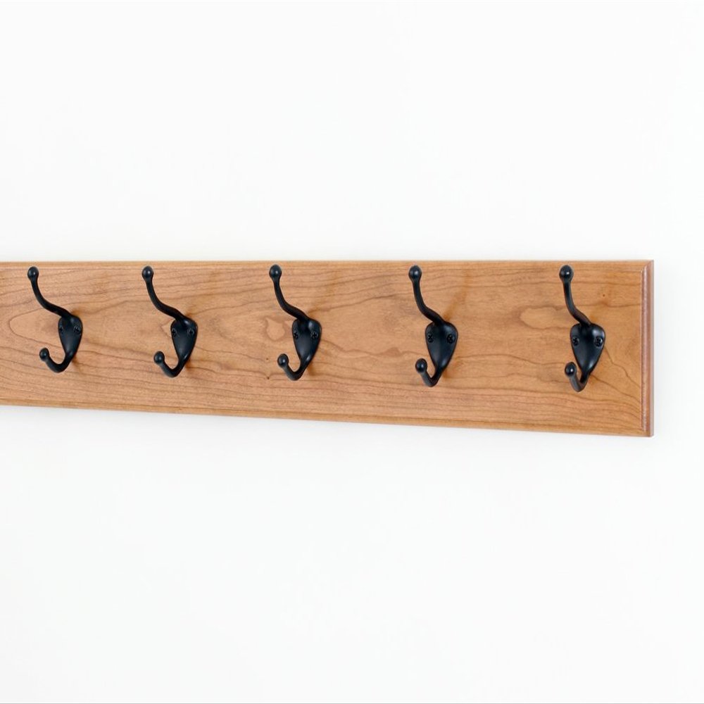 Solid Cherry Wall Mounted Coat Rack with Oil Rubbed Bronze Wall Coat Hooks - 4.5" Utra Wide Rail Made in The USA (Natural 25.5" x 4.5" Ultra Wide with 5 Hooks)