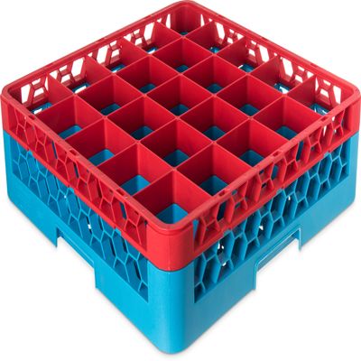CFS OptiClean 25-Compartment Glass Rack with 1 Extender Red