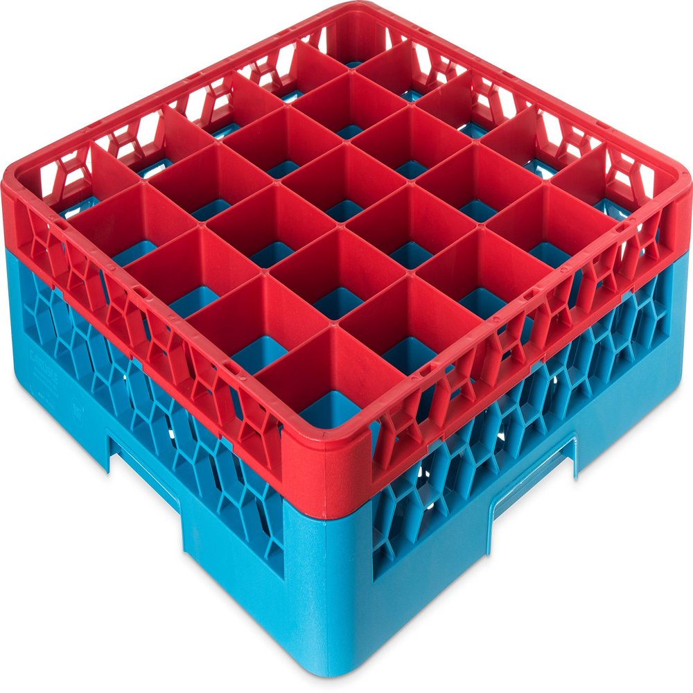 CFS OptiClean 25-Compartment Glass Rack with 1 Extender Red