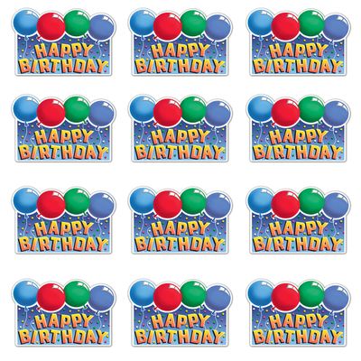 Beistle 12 Piece Colorful Glittered Paper Happy Birthday Cut Outs Balloon Party Bulletin Board Classroom Wall Dcor, 12 x 18, Multicolored