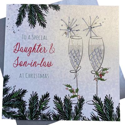 White Cotton Cards XC5 to a Special Daughter and Son in-Law at Christmas Handmade Large Christmas Card, White