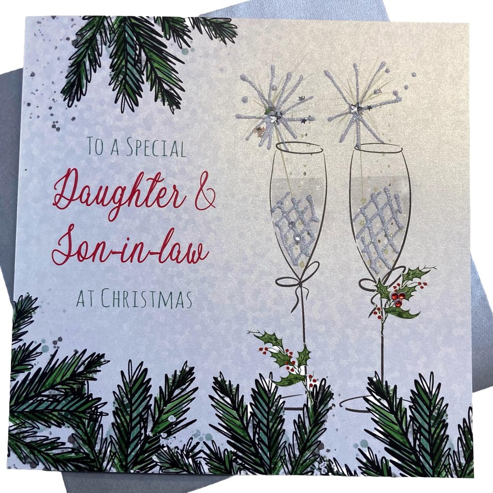 White Cotton Cards XC5 to a Special Daughter and Son in-Law at Christmas Handmade Large Christmas Card, White