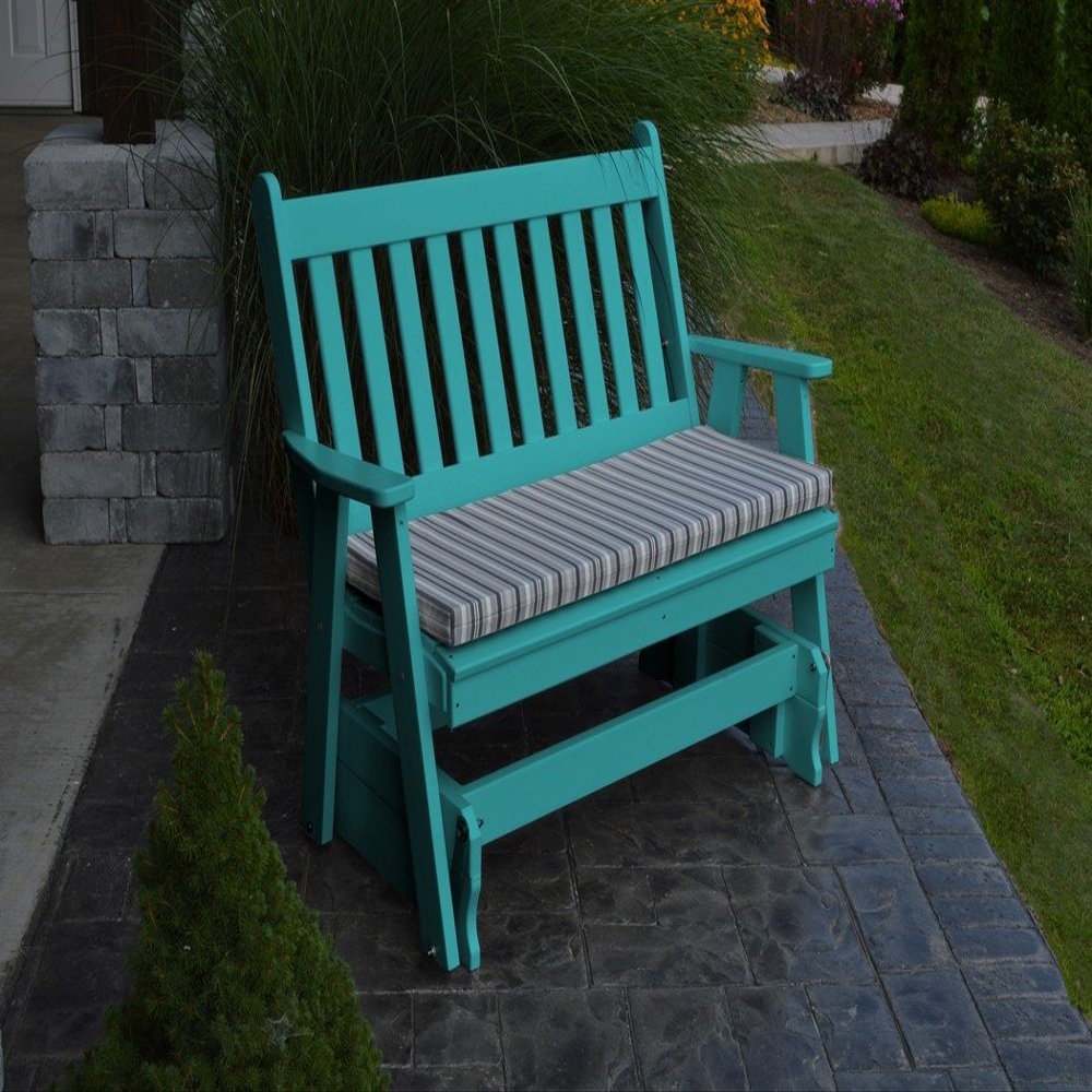 A & L Furniture Poly Traditional English Glider Bench, Aruba Blue