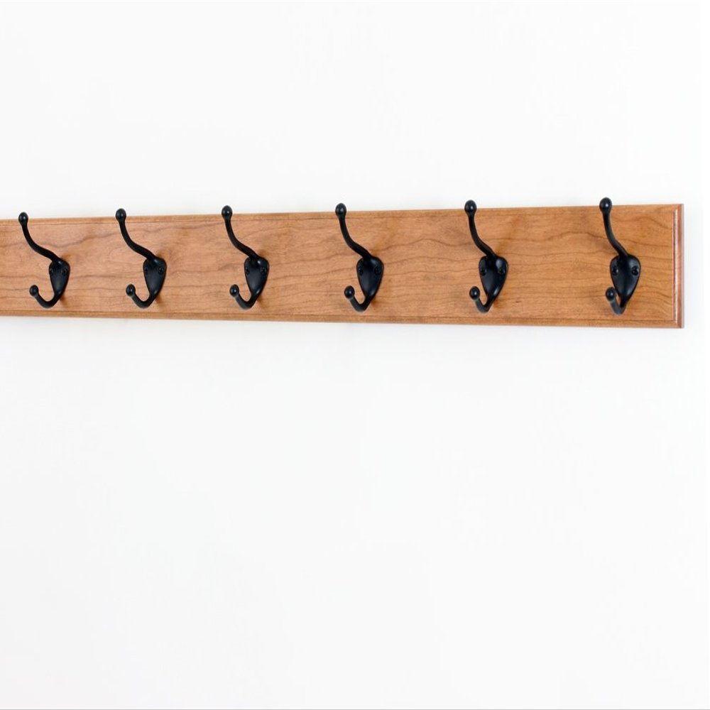 PEG AND RAIL Solid Cherry Wall Mounted Coat Rack with Oil Rubbed Bronze Wall Coat Hooks - Made in The USA (Cherry 30.5" x 3.5" with 6 Hooks)
