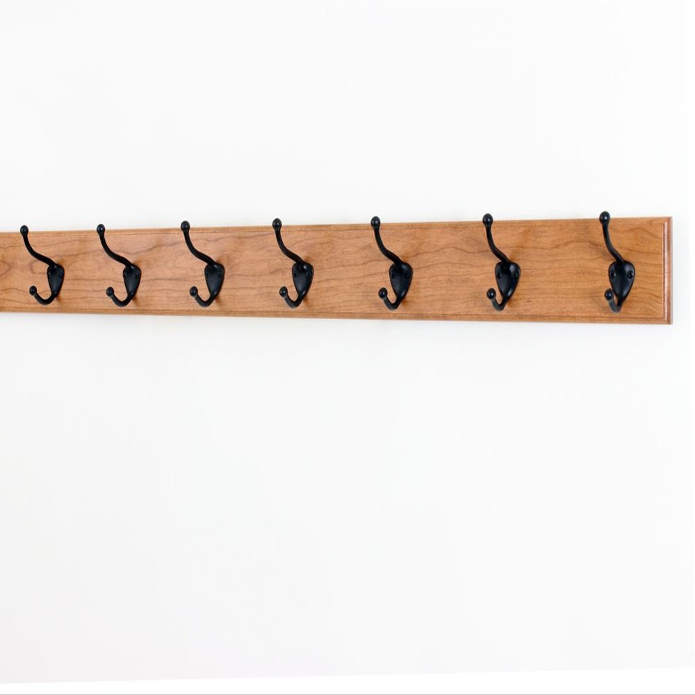 PEG AND RAIL Solid Cherry Wall Mounted Coat Rack with Oil Rubbed Bronze Wall Coat Hooks - Made in The USA (Cherry 36" x 3.5" with 7 Hooks)