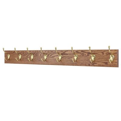 Solid Oak Coat Rack with Solid Brass Hat and Coat Style Hooks - Made in The USA (Chestnut, 41" x 3.5" with 8 Hooks)