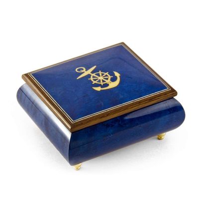Vibrant Blue Nautical Theme Inlay of Anchor Music Box - Many Songs to Choose - Thriller