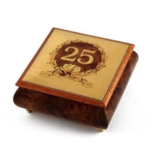 Handcrafted 25th Anniversary or Birthday with Ornament Frame Musical Jewelry Box - Many Songs to Choose - On The Wings of Love