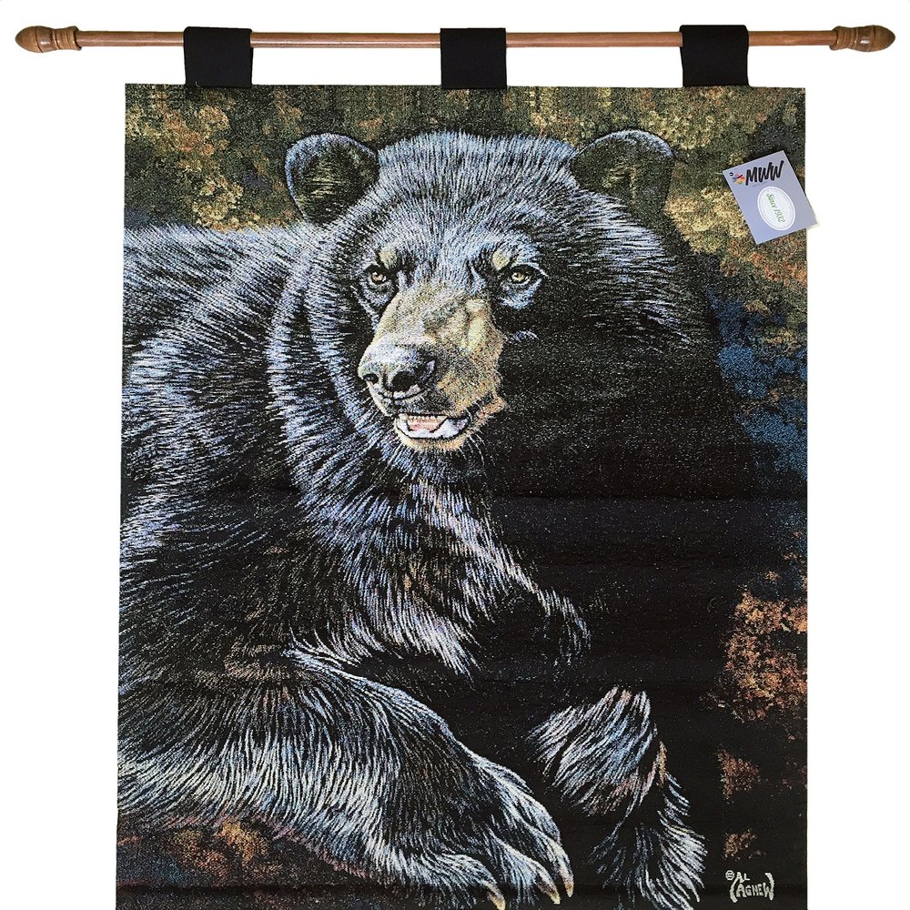 Black Bear Cotton Tapestry Wall Hanging 26" x 36"