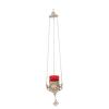 Orthodox Greek Christian Bronze Hanging Votive Vigil Oil Lamp with Chain and Red Glass - 9503gn view 2