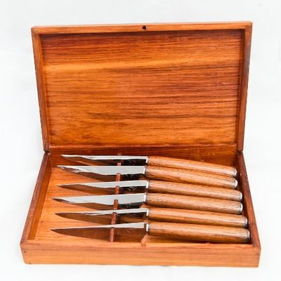 4 Different Set of Artisan Hammered Flatware From Madagascar in a Wooden Gift Box