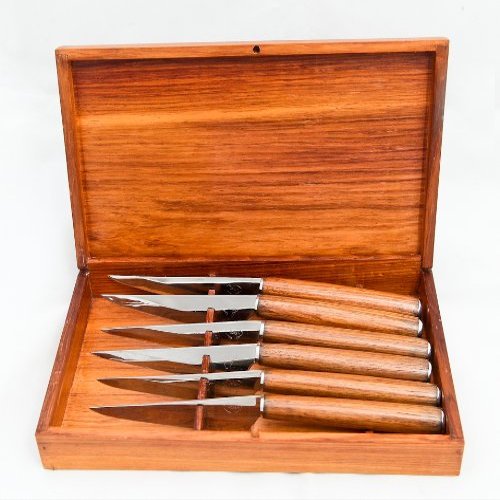 4 Different Set of Artisan Hammered Flatware From Madagascar in a Wooden Gift Box