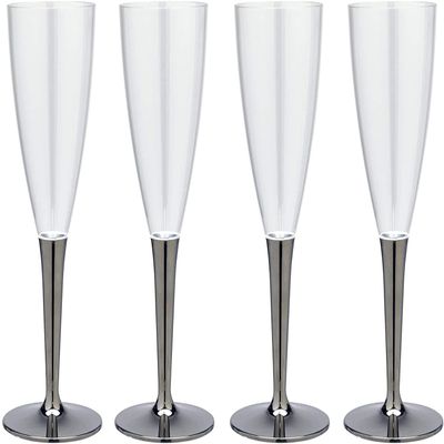 Strix Design Mozaik MB-296S Plastic Disposable Glass 4 Pcs 125ml Silver Assembled Glass