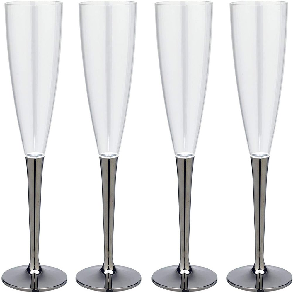 Strix Design Mozaik MB-296S Plastic Disposable Glass 4 Pcs 125ml Silver Assembled Glass