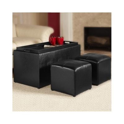 Storage Ottoman Chest Trunk with Tray Table and Two Footrests