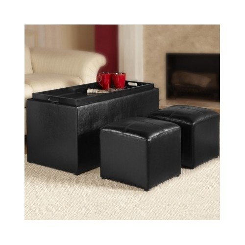 Storage Ottoman Chest Trunk with Tray Table and Two Footrests