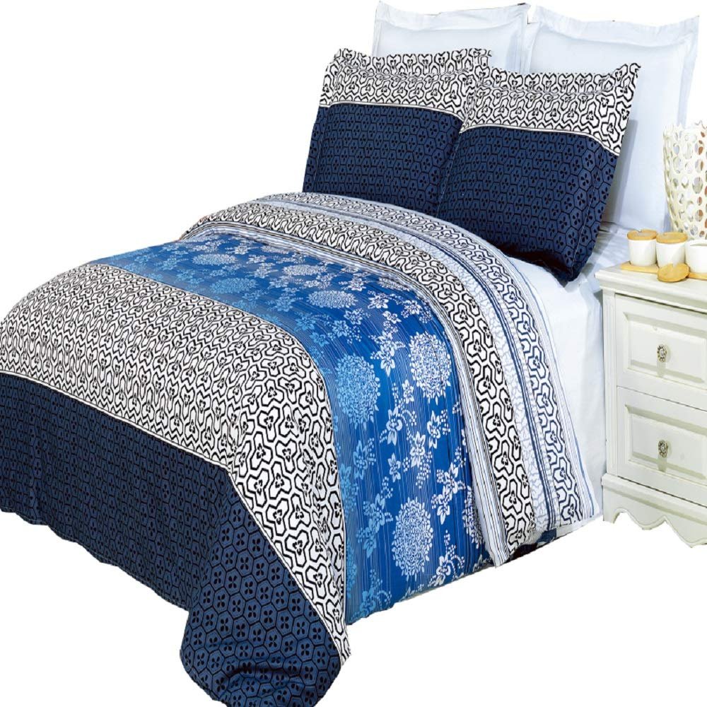 8PC Lydia Full Size Bed in a Bag- Medium Weight Down Alternative Comforter (Duvet Insert) with Cotton Duvet Cover Set and Bed Sheets