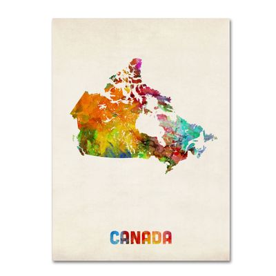 Trademark Fine Art Canada Watercolor Map by Michael Tompsett, 18 by 24-Inch