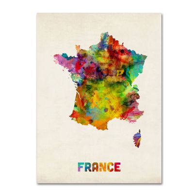 Trademark Fine Art France Watercolor Map by Michael Tompsett, 18 by 24-Inch