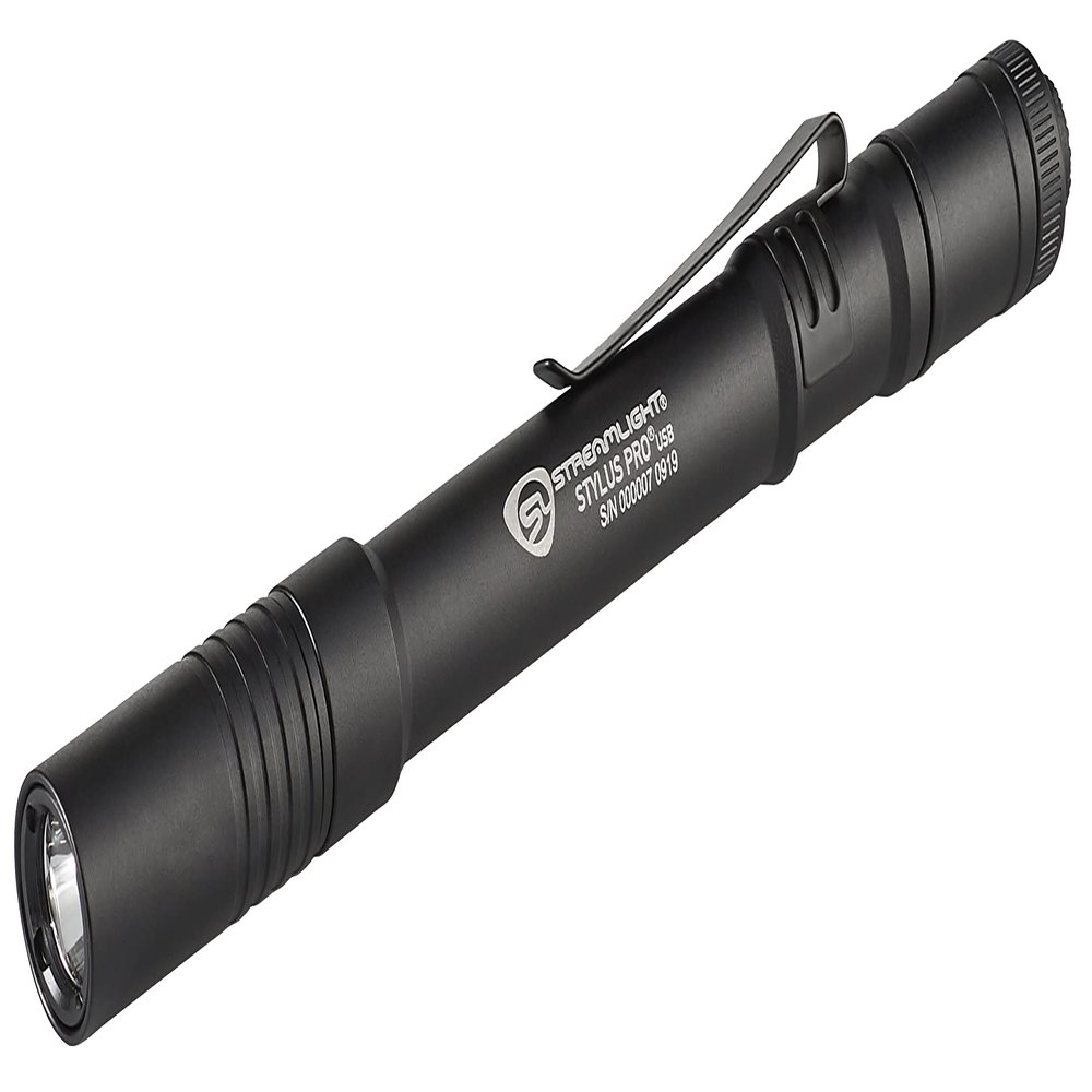 Streamlight 66134 Stylus Pro USB 350-Lumen Rechargeable White LED Pen Light for Inspectors, Law Enforcement, and Everyday Use with USB Cable, and Nylon Holster, Black
