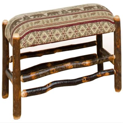 Furniture Barn USA Hickory Log Upholstered Bench, Galveston Fabric