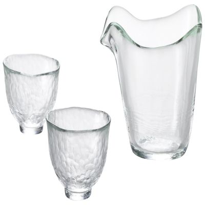 Aderia FS-71515 Tsugaru Vidro Sake Cup Gift Set, Clear, 2.4 fl oz (70 ml) x 2, Single Mouth 9.5 fl oz (270 ml) x 1, Heat Resistant Glass Sake Cup Set, Made in Japan, Microwave Safe