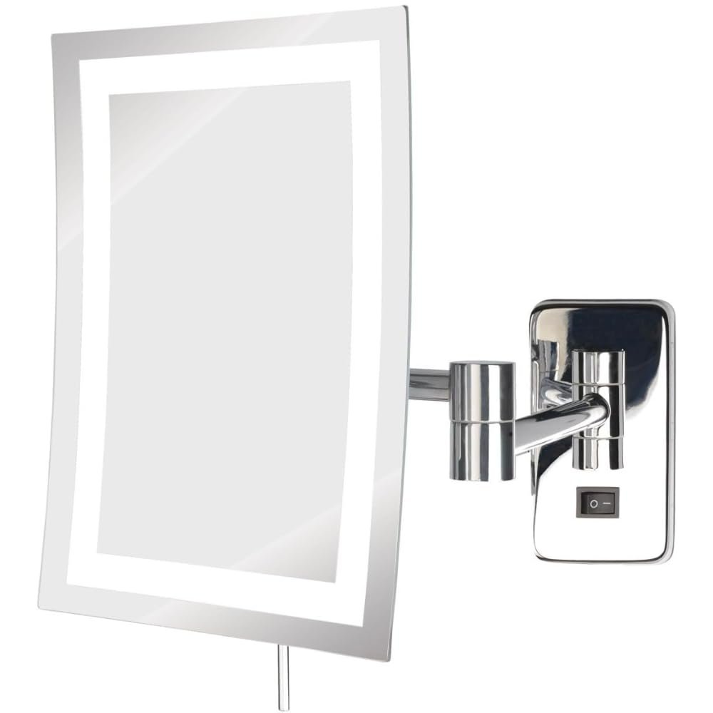 JERDON Rectangular Wall Mount Makeup Mirror - Direct Wire Makeup Mirror with 5X Magnification and LED Lights - Chrome Finish - Model JRT710CLD