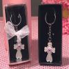 White Cross Keychain with Pink Crystals [Set of 48] view 1