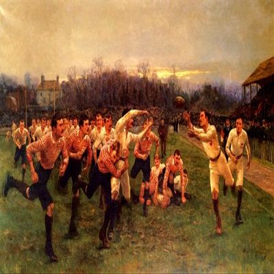 THE RUGBY MATCH PAINTING BY WILLIAN BARNES WOLLEN 18" X 30" IMAGE SIZE REPRO ON CANVAS SHIPPED ROLLED UP. markham528