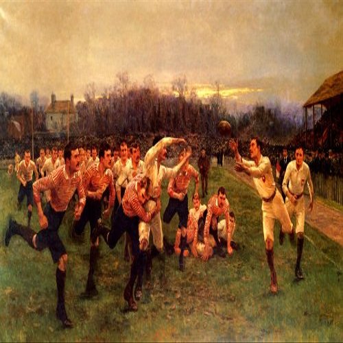 THE RUGBY MATCH PAINTING BY WILLIAN BARNES WOLLEN 18" X 30" IMAGE SIZE REPRO ON CANVAS SHIPPED ROLLED UP. markham528