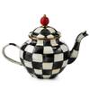 MACKENZIE-CHILDS Enamel Teapot, Cute Small Teapot with Lid, 4-Cup Capacity, Black-and-White Courtly Check view 1