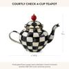 MACKENZIE-CHILDS Enamel Teapot, Cute Small Teapot with Lid, 4-Cup Capacity, Black-and-White Courtly Check view 4