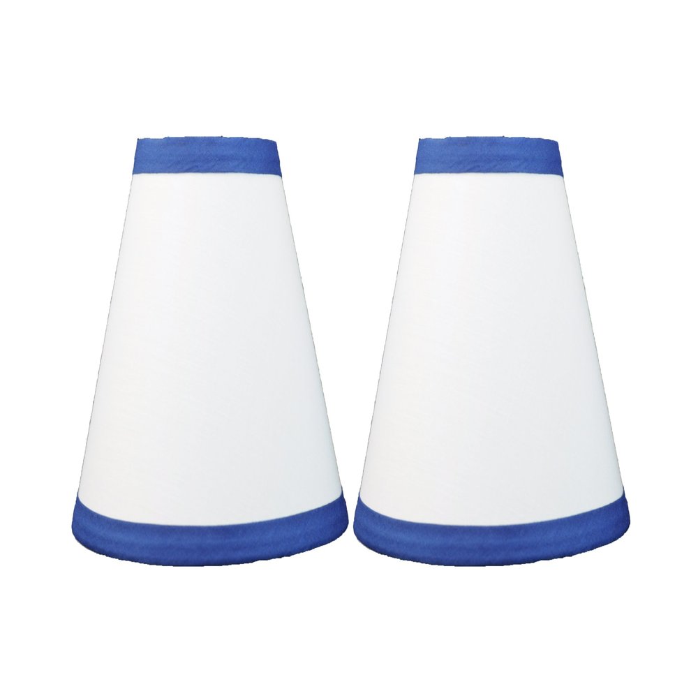 Urbanest White Cotton with Blue Trim Chandelier Lamp Shades, 6-inch, Hardback Clip On(Set of 2)