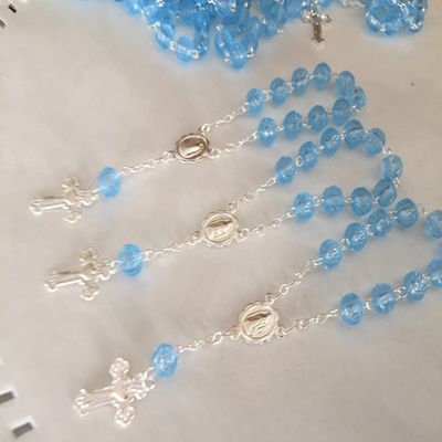 25 Pc Baptism Favors Mini Rosaries Blue with Silver Plated Accents/communion Favors Recuerditos De Bautismo/Christening Favors/Decenarios/Decades/Finger Rosaries