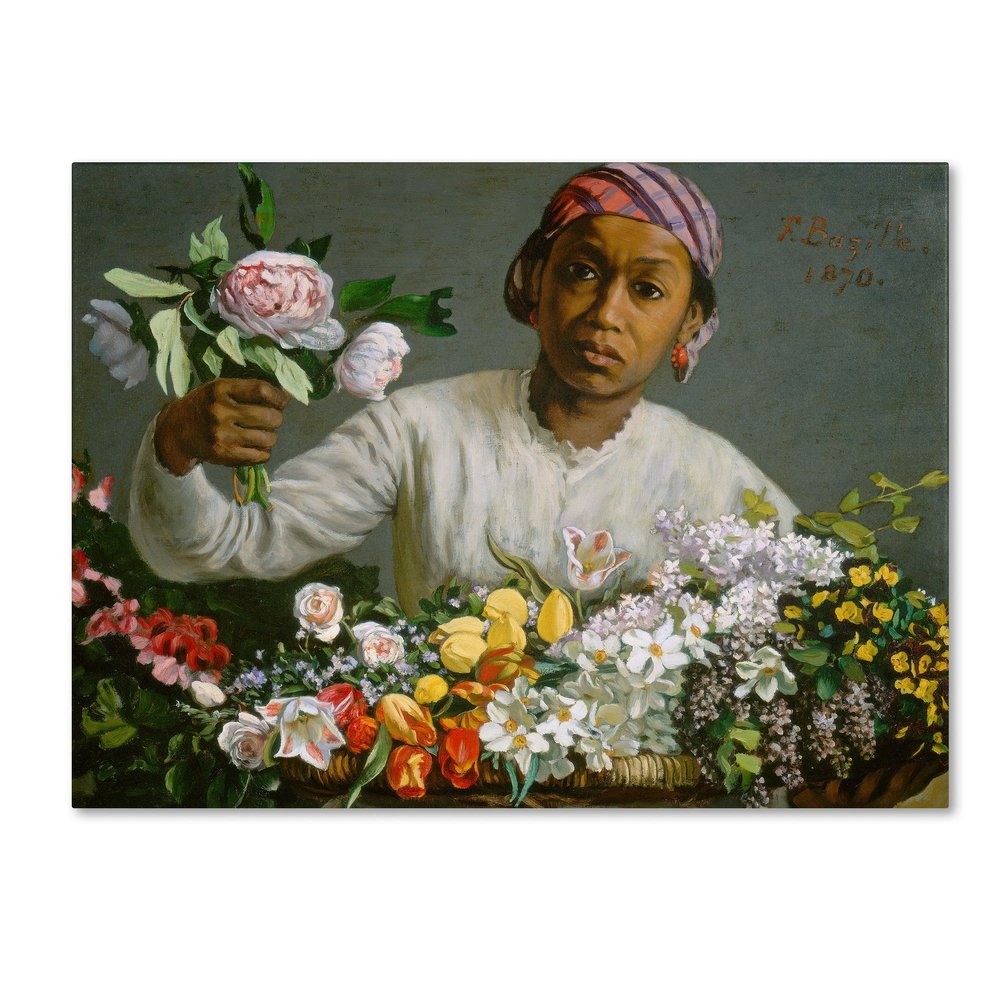Trademark Fine Art Young Woman with Peonies Artwork by Jean Frederic Bazille, 18 by 24-Inch