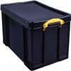 Really Useful Box Plastic Storage 48 Litre Solid Black with Yellow Handles view 1