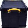 Really Useful Box Plastic Storage 48 Litre Solid Black with Yellow Handles view 2