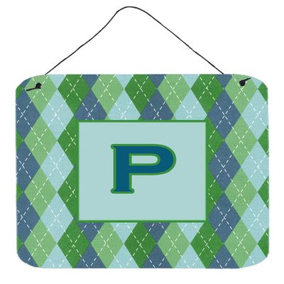 Caroline's Treasures CJ1020-PDS66 Letter P Initial Monogram - Blue Argoyle Wall or Door Hanging Prints Aluminum Metal Sign Kitchen Wall Bar Bathroom Plaque Home Decor, 6x6, Multicolor
