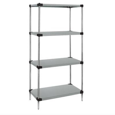 Quantum Storage Systems WRS4-74-1460SS Starter Kit Solid Shelves Stainless Steel 4 Shelves 74" H x 60" W x 14" D