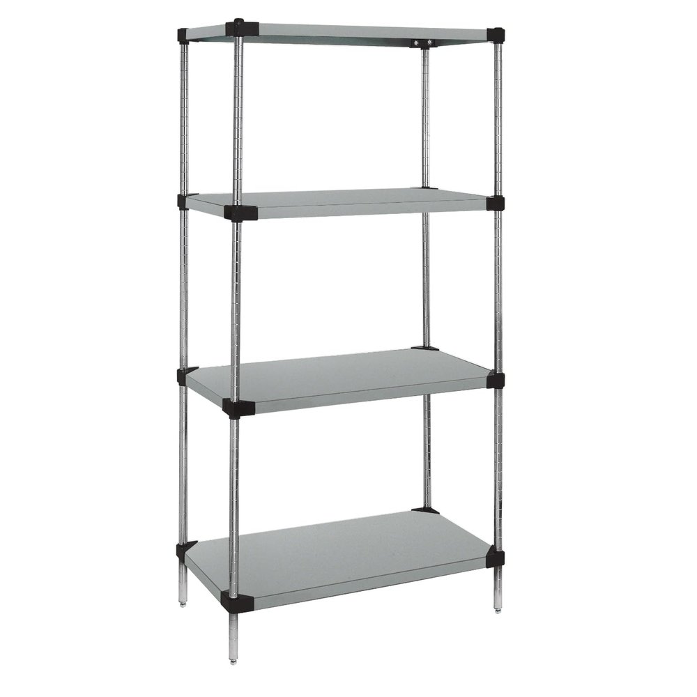 Quantum Storage Systems WRS4-74-1460SS Starter Kit Solid Shelves Stainless Steel 4 Shelves 74" H x 60" W x 14" D
