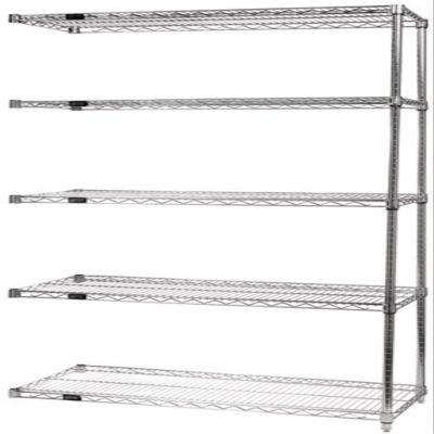 Quantum AD54-1460S-5 Wire Shelving Add-On Kit with (5) Shelves, (2) Posts and (10) S-Hooks for Commercial Kitchen | 800 lb Load Capacity per Shelf | 60"W x 14"D x 54"H, Heavy Duty Stainless Steel, NSF