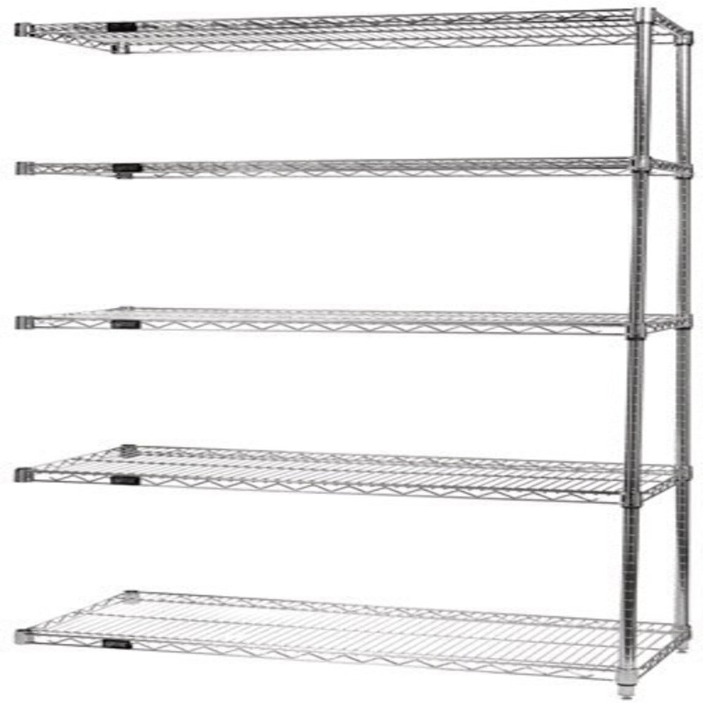Quantum AD54-1460S-5 Wire Shelving Add-On Kit with (5) Shelves, (2) Posts and (10) S-Hooks for Commercial Kitchen | 800 lb Load Capacity per Shelf | 60"W x 14"D x 54"H, Heavy Duty Stainless Steel, NSF