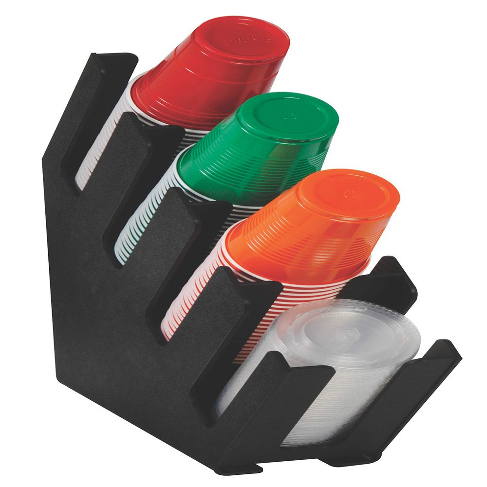 Dispense-Rite LID-4BT Four Section Countertop Cup and Lid Organizer, Fits 6 oz. to 44 oz. Cups and Lids, Black Polystyrene