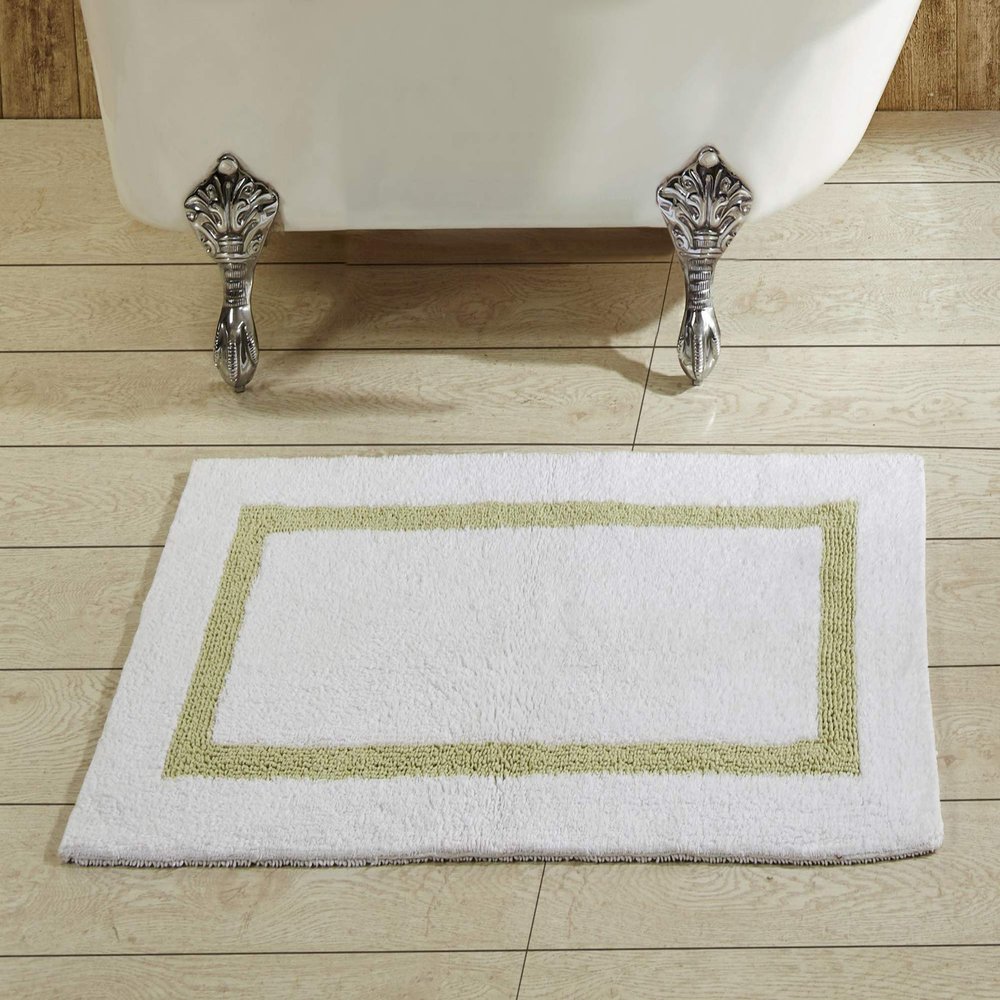 Better Trends 100% Cotton Hotel Collection Bath Mats, White & Sage Bath Mat - Tufted, Reversible & Absorbent & Machine Washable Bath Mats for Bathroom Floor, Shower & Sink, 24" x 40"