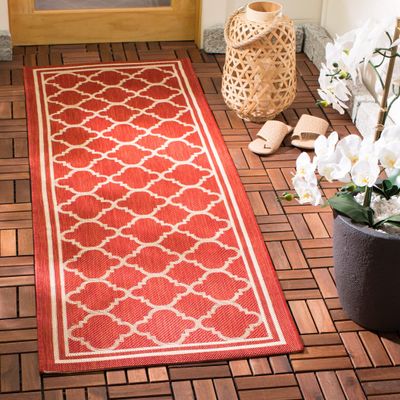 SAFAVIEH Washable Rug Outdoor Courtyard Collection - 2'3" x 20' Runner, Red & Bone, Non-Shedding & Easy Cleaning, Ideal for Patio, Entryway, Mudroom, Hallway, Kitchen (CY6918-248)