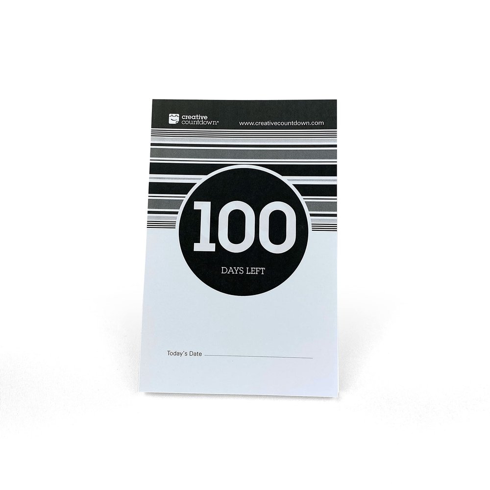 100-Day Event, Goal and Occasion Tear Away Count Down Calendar (White and Black, Desktop)