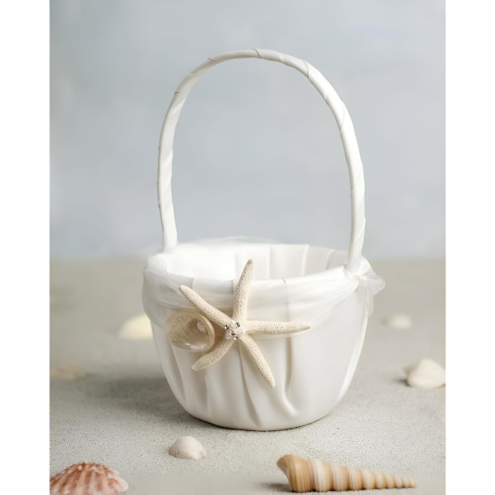 Wedding Collectibles "Starfish & Shell" Beach Wedding Flowergirl Basket: Basket Color: IVORY