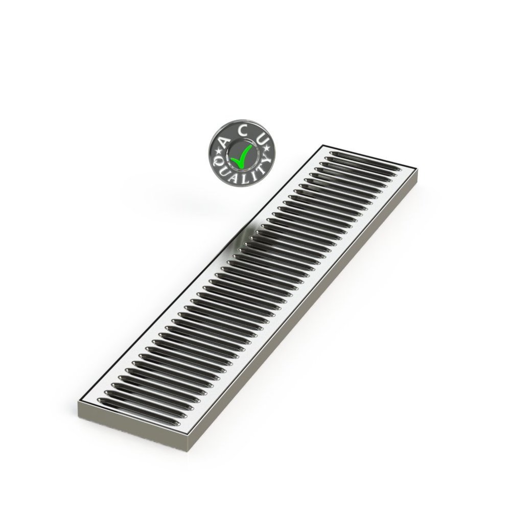 ACU Precision Sheet Metal 0100-24 Surface Mount Drip Tray, No Drain, Stainless Steel, # 4 Brushed Finish, 5" x 24" x 3/4", Silver