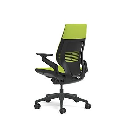 Steelcase Gesture Office Chair - Cogent: Connect Wasabi Fabric, High Seat Height, Wrapped Back, Dark on Dark Frame, Polished Aluminum Base