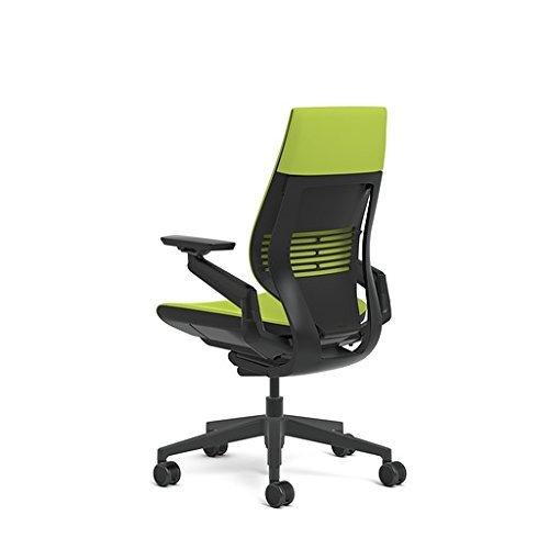 Steelcase Gesture Office Chair - Cogent: Connect Wasabi Fabric, High Seat Height, Wrapped Back, Dark on Dark Frame, Polished Aluminum Base